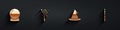Set Magic ball, staff, Witch hat and wand icon with long shadow. Vector Royalty Free Stock Photo