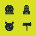 Set Magic ball, Telescope, Pig zodiac and Astrology woman icon. Vector