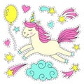 Set of magic elements and unicorn stickers