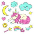 Set of magic elements and unicorn stickers