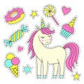 Set of magic elements and unicorn stickers