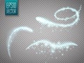 Set of magic glowing spark swirl trail effect isolated on transparent background.