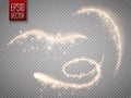 Set of magic glowing spark swirl trail effect isolated on transparent background.