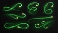 Set of Magic green glowing shiny trail isolated on black transparent background.