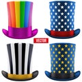 Set of magic hats cylinder. Vector Illustration