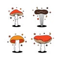 Set of magic mushroom. Different colored mushroom symbols. Psychedelic mushrooms sketch. Mushrooms in hippie 70s retro