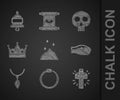 Set Magic powder, Ouroboros, Christian cross, Snake, Necklace with crystal, King crown, Skull and Ringing alarm bell