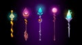 Set of magic power staffs isolated on background