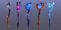 Set of magic staff, wands or walk sticks, vector