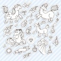 Set of magic stickers with unicorns, wings and potions.