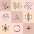 Set of magic symbols, celestial seamless pattern. Astrological, magical and esoteric symbols Royalty Free Stock Photo