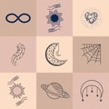 Set of magic symbols, celestial seamless pattern. Astrological, magical and esoteric symbols Royalty Free Stock Photo