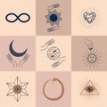 Set of magic symbols, celestial seamless pattern. Astrological, magical and esoteric symbols Royalty Free Stock Photo