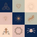 Set of magic symbols, celestial seamless pattern. Astrological, magical and esoteric symbols Royalty Free Stock Photo