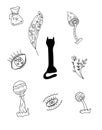 Set of magic symbols, doodle style. Esoteric and astrological hand drawn elements.