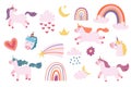 Set Magic Unicorns, Rainbows, Heart, Star, Crescent, Clouds, Comet, Flower And Crown. Cute Cartoon Pony Or Horse Royalty Free Stock Photo