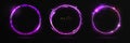 Set of Magic violet glowing shiny trails or circles isolated on black transparent background. Royalty Free Stock Photo