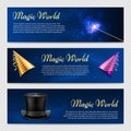 Set with magic wand, top hat and party hats Royalty Free Stock Photo