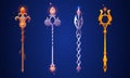 Set of magic wizard staffs isolated on background Royalty Free Stock Photo