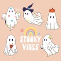 Set of magical cute happy ghosts. Vector graphics