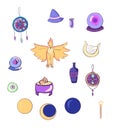 Set of Magical Items Illustration Phoenix Planet Dreamcatcher Potion