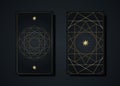 Set magical tarot cards, gold magic occult sacred geometry sign, esoteric boho spiritual symbols, Flower of Life. Luxury cards Royalty Free Stock Photo