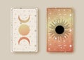 Set magical tarot cards, magic Sun and Triple Moon, boho style, sacred geometry sign, esoteric spiritual symbols, God and Goddess