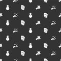 Set Magician hat in hand, Sparkle stars with magic trick, Bottle potion and Three tarot cards on seamless pattern Royalty Free Stock Photo