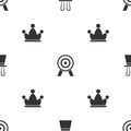 Set Magician hat and rabbit ears, Target and Jester with bells on seamless pattern. Vector Royalty Free Stock Photo