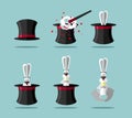 Set magician: wand, Topper and rabbit. Vector icon