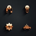 Set Magnet, Creative lamp light idea, Gear and lightning and Electric car icon with long shadow. Vector Royalty Free Stock Photo