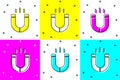 Set Magnet icon isolated on color background. Horseshoe magnet, magnetism, magnetize, attraction. Vector