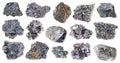 Set of magnetite lodestone stones cutout Royalty Free Stock Photo