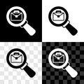Set Magnifying glass with briefcase icon isolated on black and white, transparent background. Job hunting icon. Work Royalty Free Stock Photo