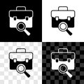 Set Magnifying glass with briefcase icon isolated on black and white, transparent background. Job hunting. Work search Royalty Free Stock Photo