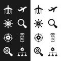 Set Magnifying glass, Clock and gear, Plane, , Outsourcing concept and Contactless payment icon. Vector