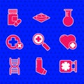Set Magnifying glass for search medical, Inhaler, Medical symbol of the Emergency, Heart with cross, DNA, Cross hospital