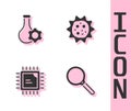 Set Magnifying glass, Test tube, Processor CPU and Virus icon. Vector Royalty Free Stock Photo