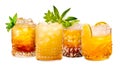 Set of Mai Tai cocktails in a classic tiki glass with crushed ice and a fresh mint