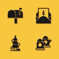 Set Mail box, Christmas mittens, tree and Envelope icon with long shadow. Vector Royalty Free Stock Photo