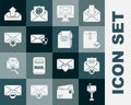 Set Mail box, Delete envelope, Envelope and check mark, Monitor, with shield, setting, Upload inbox and Document pen Royalty Free Stock Photo