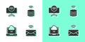 Set Mail and e-mail, Smart Tv system, Network cloud connection and data server icon. Vector Royalty Free Stock Photo