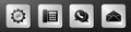 Set Mail and e-mail, Telephone, Telephone with speech bubble chat and Envelope icon. Silver square button. Vector