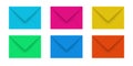 Set of mail envelopes of various colors on white background