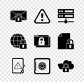 Set Mail message lock password, Exclamation mark in triangle, Server, Data, Web Hosting, Tablet with exclamation, Safe Royalty Free Stock Photo