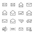 Set of 16 mail thin line icons.