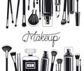 Set of make up brushes and products frame Royalty Free Stock Photo