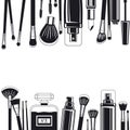 Set of make up brushes and products frame Royalty Free Stock Photo