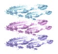 Set of make up eye shadow crushed on white. Royalty Free Stock Photo