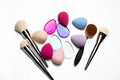Set of makeup brushes, beauty blenders, silicone sponges and ova Royalty Free Stock Photo
